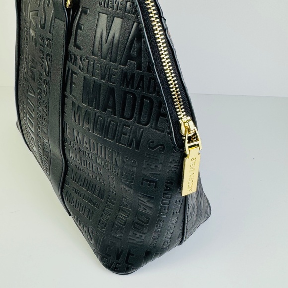 Steve Madden Black Floral Double Handle Shoulder Bag Satchel Zip Top Handbag - Picture 5 of 8